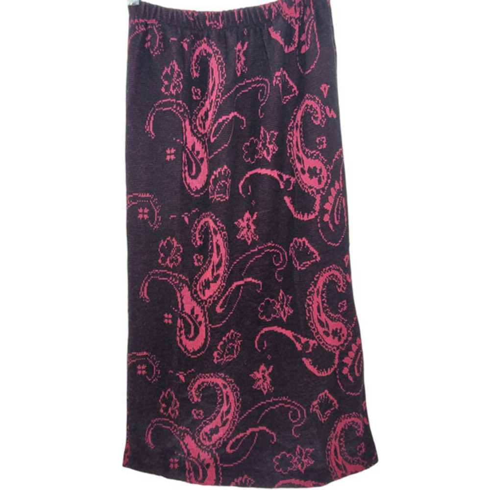 Vintage‎ 80s Hanna of California Pink Black Knit Paisley Straight Maxi Skirt
